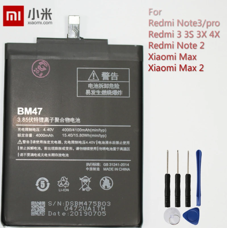 Xiao Mi Originálne Náhradné Batérie Telefónu BM47 Pre Xiao Redmi 3 3S 3X 4X Redmi3 BM47 4100mAh Bezplatné Nástroje S