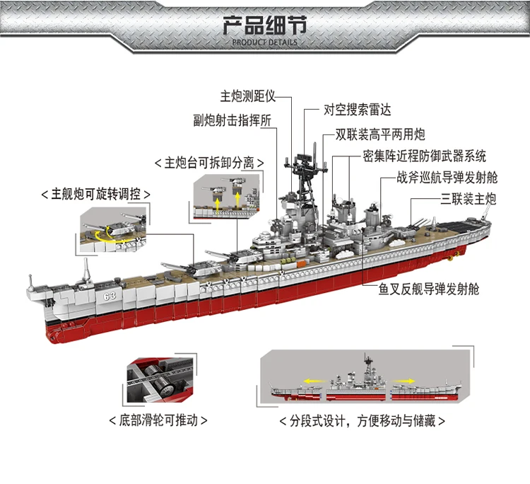 XingBao MOC Rad Armády Vojenské Missouri Battleship Stavebné Bloky Model auta Montáž Hračky Pre Deti Darček