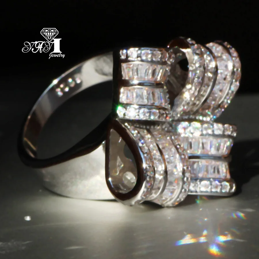 YaYI Šperky, Módne Princezná Rez 6.7 CT Biely Zirkón Strieborná Farba Zásnubné Prstene snubné Prstene Strany Krúžky