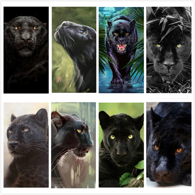 YI SVETLÉ Plné Námestie Diamond Maľovanie Black Panther DIY Diamond Mozaiky Zvierat Výšivky Obraz Kamienkami Domova