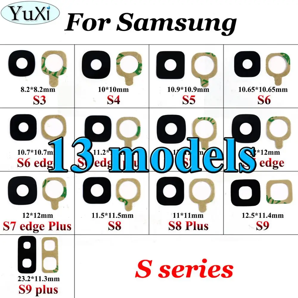 YuXi 13models Späť Zadný Fotoaparát Sklo Objektívu s Nálepkou Lepidlo pre Samsung S3 S4 S5 S6 okraji + S7 okraji S8 S9 plus + Lepidlo