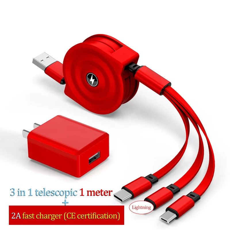 Z4s 3in1 Zdvíhateľnej Kábel A 2A Rýchlo Nabíjačka Teleskopická USB Typ-C Apple Multi Nabíjanie Pre Samsung S20 HUAWEI Anti-navíjanie