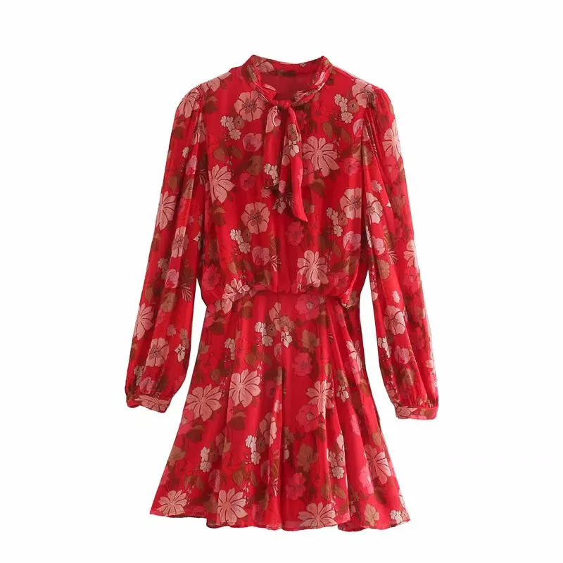 Za Lete Červené Kvetované Žena Šaty 2020 Elegantné Prehrabať krátke Šaty Žien Bežné Dlhý Rukáv Dizajn Dámy Klub Party Mini Šaty