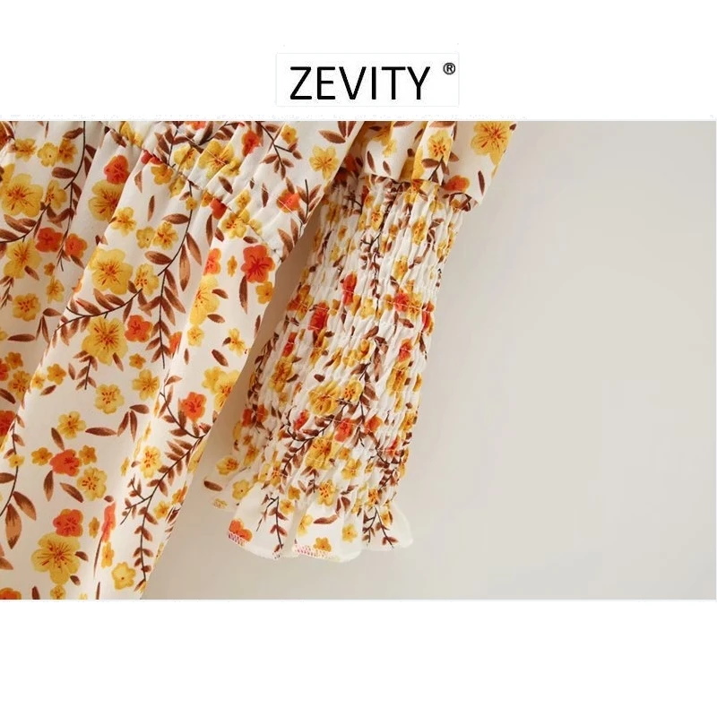 Zevity Nové ženy stojí golier kvet tlač vestidos šnúrkou šaty dámske zloženke lístkového rukáv bežné slim elegantné šaty DS4148