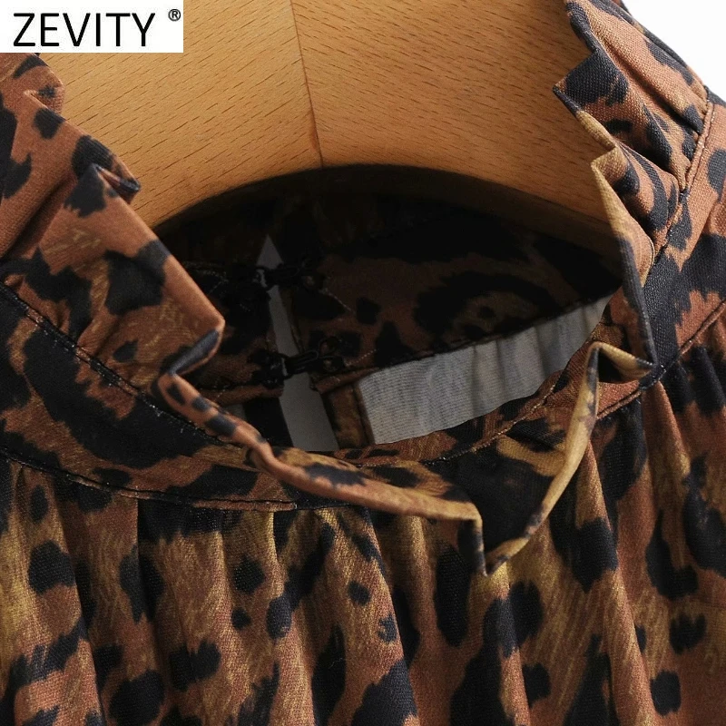 Zevity Ženy, Ročník Svetlice Rukáv Leopard Tlač Bežné Kimono Blúzka Retro Chic Zloženke Volánikmi Tričko Femme Blusas Topy LS7344
