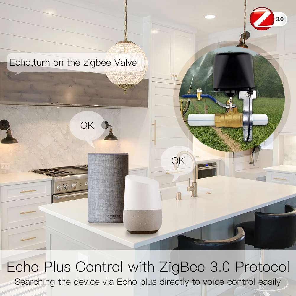 ZigBee 3.0 Smart Plynu, Vody Ventil Regulátor SmartThings Aplikáciu Diaľkové Ovládanie Echo Plus Ovládanie Hlasom,Práca s Alexa Domovská stránka Google