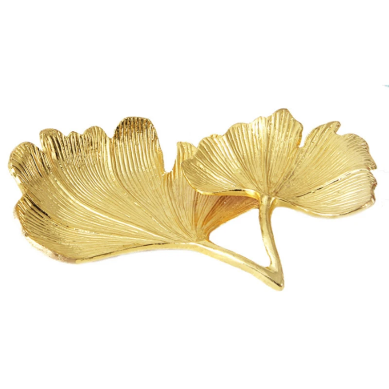 Zlato Listov Ginkgo Biloba Leaf Dekoratívne Zásobník Zlaté Šperky Zásobník Stôl Dekoratívne Zliatiny Zinku Jedlo Organizátor Zásobník Pre Krúžok Náhrdelník