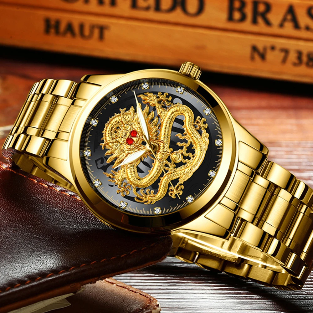 Zlatý Drak Sledovať Mužov Hodiny 2020 Luxusné Značky FNGEEN Oceľové Náramkové hodinky Diamond Dial Svetelný Kvart pánske Hodinky Relogio Masculino