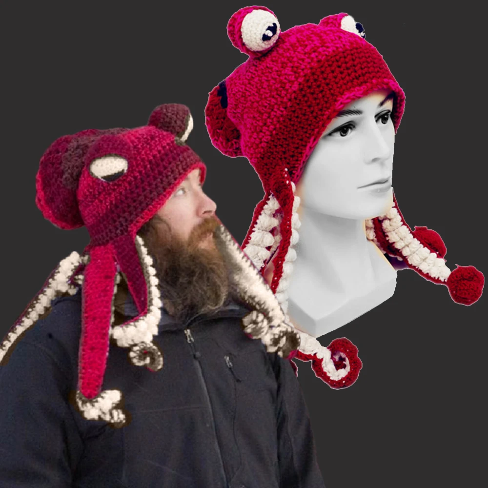 Zrastov Octopus Klobúky Bradu Rukou Väzbe Vlna Vianočné Cosplay Party Zábavné Zložité Pokrývku Hlavy Teplé Zimné Mužov Klobúk Kapoty Dropshipping