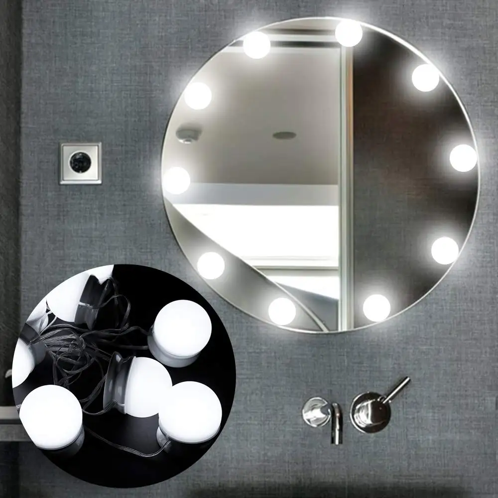 Zrkadlo na líčenie Hollywood Style LED Svetlá Auta s Tromi Svetla Módy a 10 Stmievateľné Žiarovky Stmievač Pamäť pre Kúpeľňa