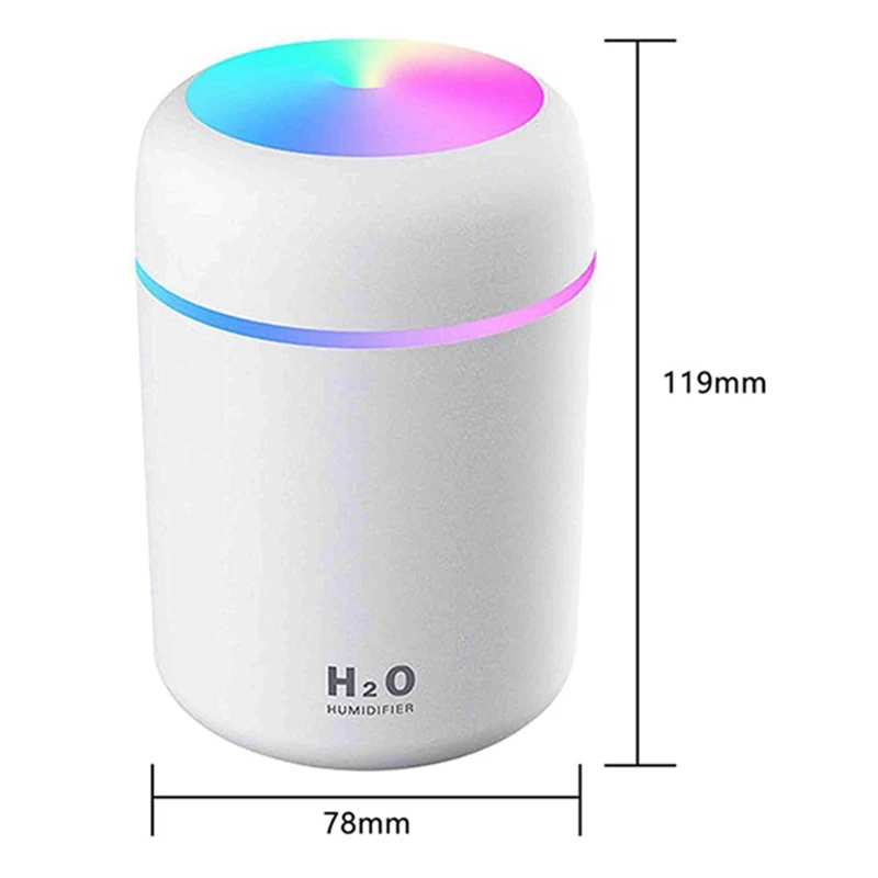 Zvlhčovač vzduchu 300 ml Ultrazvukové Arómu esenciálneho Oleja Difúzor Mini USB Chladné Hmly Maker s Farebné Svetlo(Biela)