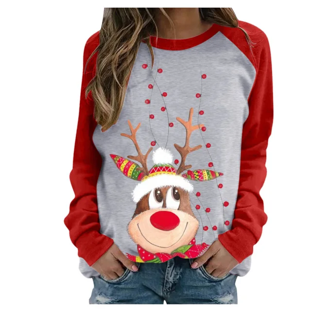 Zábavné, Roztomilé Elk Tlač Dlhý Rukáv Vianočné Ženy Tričko Harajuku S-2xl Bavlna Žena Tshirts Grafické Estetické Tričko Žena