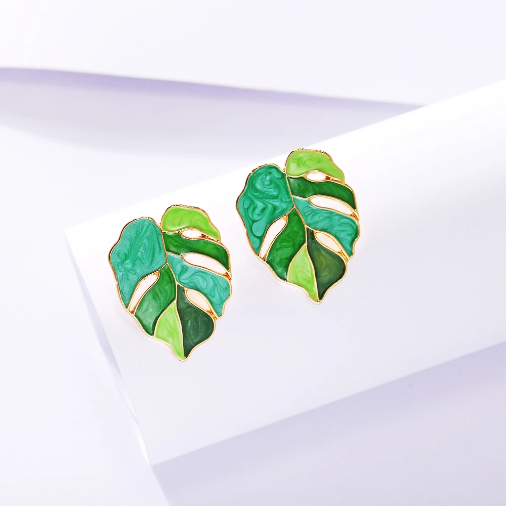 české zelenej listovej stud náušnice v uchu prstene pre ženy kvalitné šperky roztomilý earings gombíky, šperky jedinečné šperky dievčatá gif