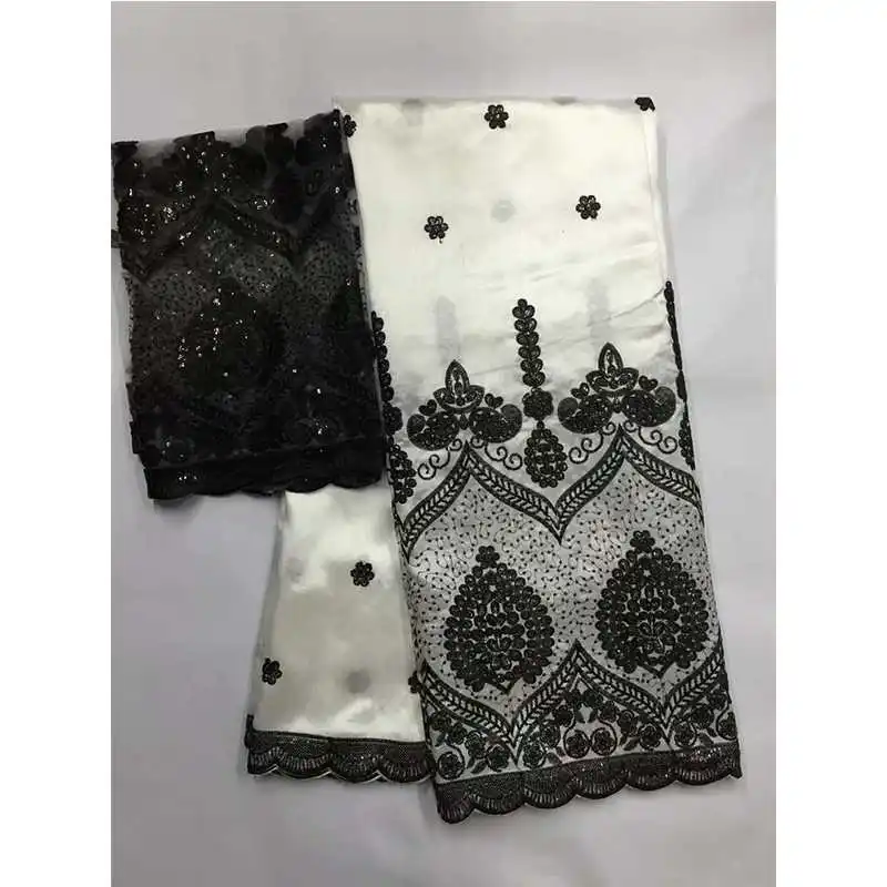 čierna a biela 5 metrov Afriky George Textílie Materiál s 2yards Indickej Surového Hodvábu George Obaly Nigérijský Čipky Tkanín Nastaviť