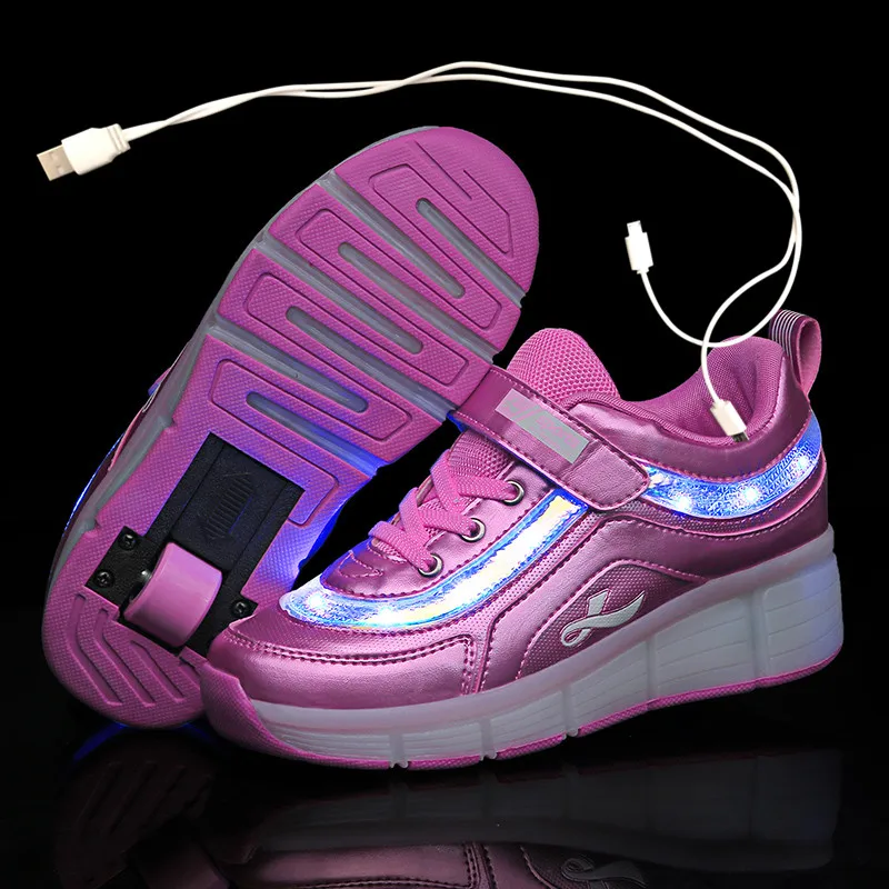 Čierna, Ružová, Biela, USB Nabíjanie Fashion Dievčatá Chlapci LED Svetlo Valca Skate Topánky Pre Deti detský Tenisky S Kolesami Jeden kolesá