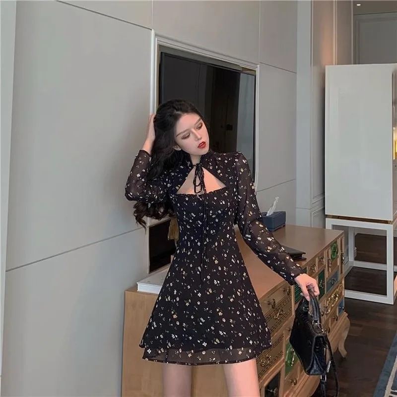 Čierne Elegantné Sladké Šaty Žien Čipky Kawaii Dizajnér Mini Šaty Žena Čipky Štíhle Sexy kórejský jednodielne Šaty Jeseň 2020 Ženy
