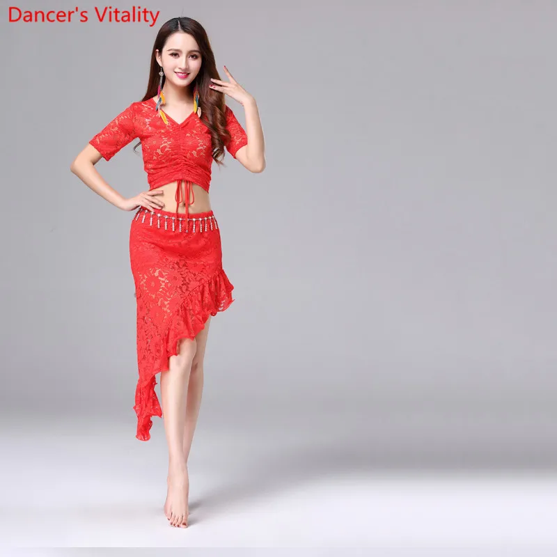 Čipky Orientálny Brušný Tanec Kostýmy Nastaviť Topy +krátke Sukne Pás Sukne pre Ženy, Indickej Bellydance Tanečné Oblečenie Tanečník Nosenie