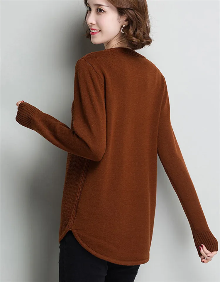 čistá vlna pevné zrastov ženy móda Oneck volánikmi lem pulóver sveter bordó 4color M-3XL