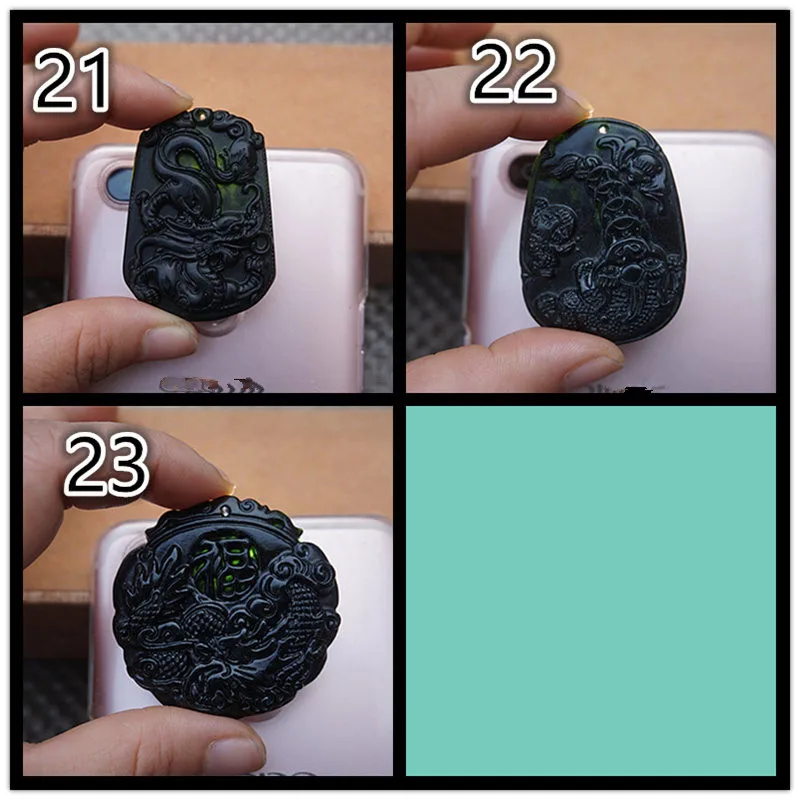 Čínsky Black Green jade obojstranné duté Zvierat Jade Prívesok Prírodné Obsidian Náhrdelník Módnu Amulet Darčeky Ženy