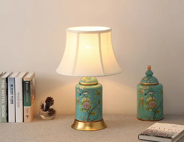 Čínsky vintage blue kvet, vták keramické malé Stolové Lampy, Dotykový Spínač textílie medi základne E27 LED lampy, nočné&foyer MF041