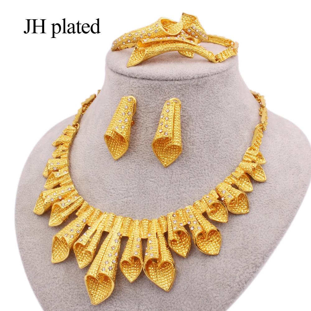 Šperky stanovuje nové Dubaj Zlatá farba 24K Ornament pre ženy, náhrdelníky náušnice, náramok, prsteň žien svadobné manželka darčeky, šperky nastaviť