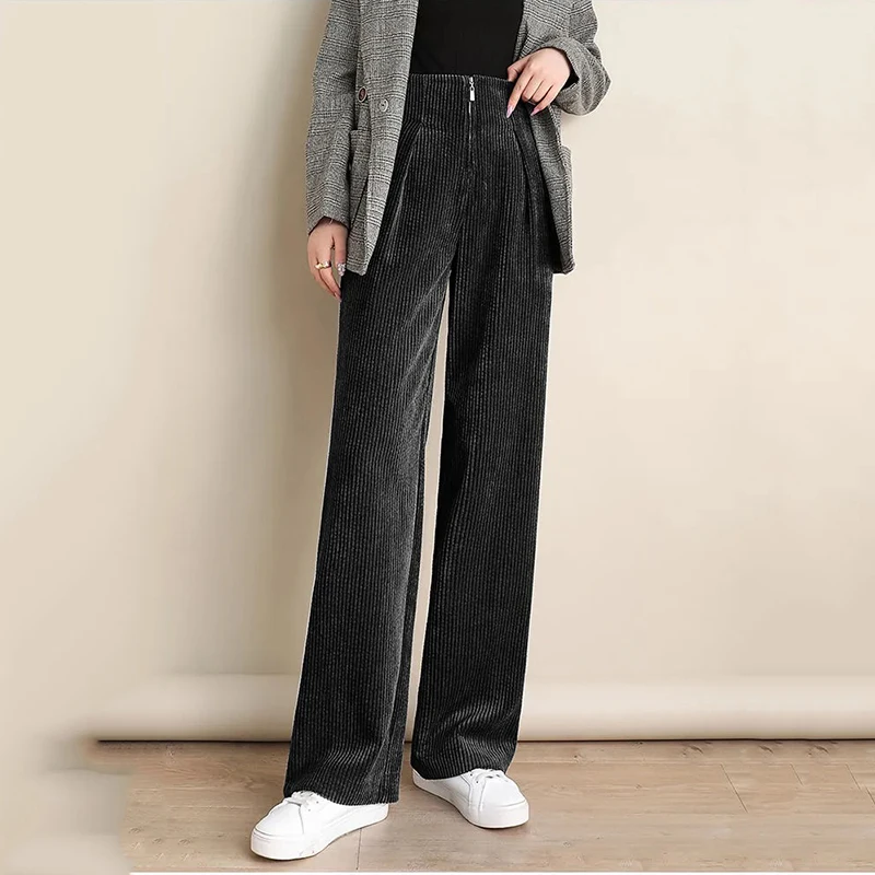 Ženské menčester hi nohy dlhé nohavice bežné vysoký pás kórejský štýl pevné žena Rovné nohavice elegantný štíhly veľká veľkosť OL nohavice