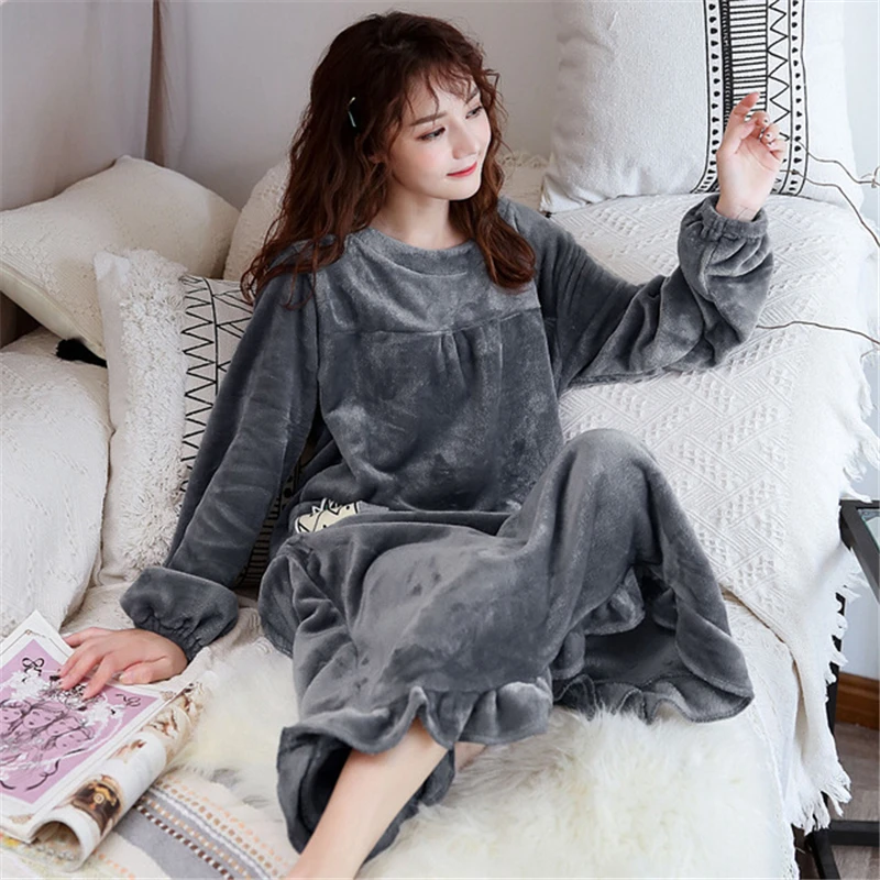 Ženské nightdress jeseň zima flanelové kórejskej veľkej veľkosti elegantný župan hrubé župan nový príchod tehotných žien sleepwear