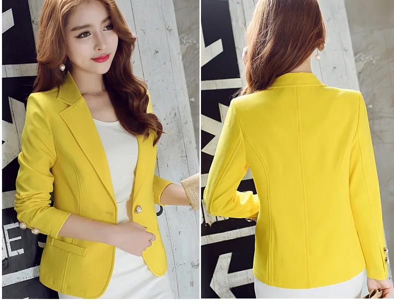 Ženské Tenký Dlhý Rukáv, Krátke Sako kórejský módne farbou obleku Žltá sako žena 2019 nové oblečenie pre ženy