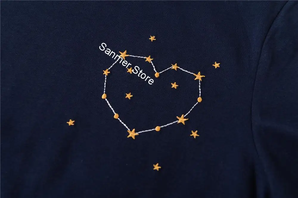 Ženy a Muži Hviezdy a Srdce Výšivky T-Unisex tričko Krátky Rukáv Jar Leto O-krku Wild Bežné Tees