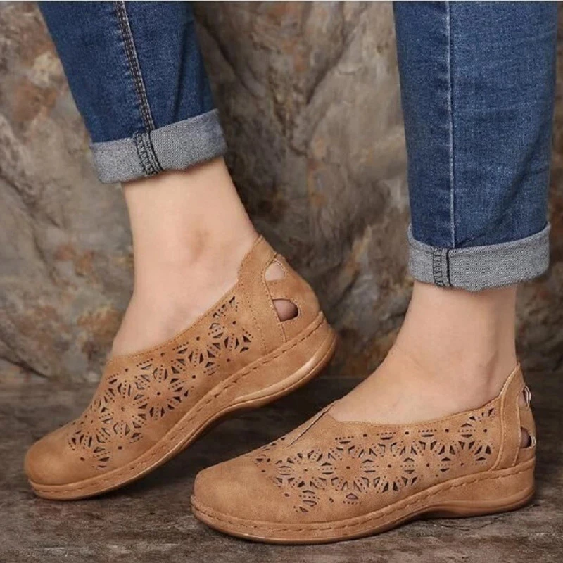 Ženy Sandále 2020 Vintage Bežné Dámy Bytov Topánky Sandále Ženy Lete Duté Z Priedušná Kliny Topánky Sklzu Na Ženské Topánky