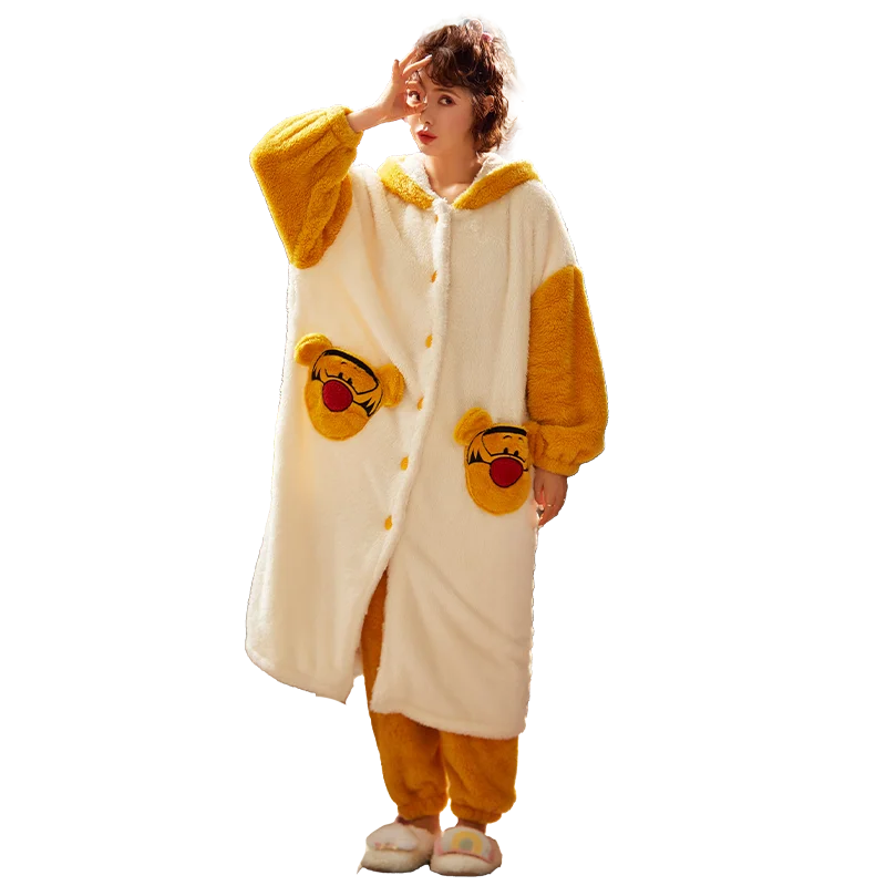 Ženy Sleepwear Plus Veľkosť Oblečenie Nightgown Zimné Pyžamo Nastaviť Voľné Verzia S Kapucňou Udržať V Teple Stredné Štýl Intenzifikácia Pyžamá