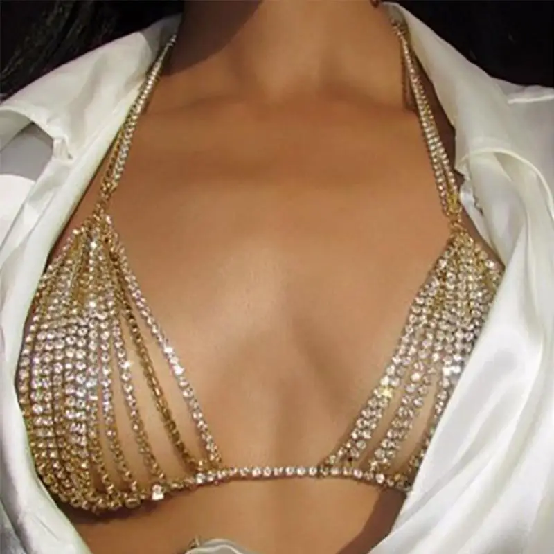 Ženy Telo Reťazca Postroj Brušný Pás drahokamu Podprsenka Hrudníka Bikini Beach Šperky