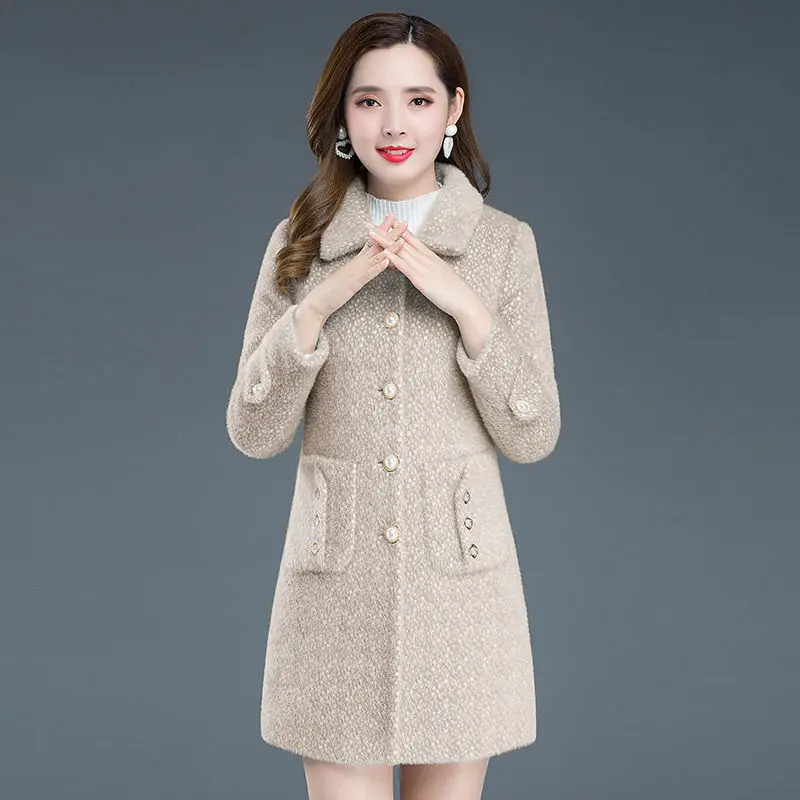 Ženy Vlnené Plášte Žena Imitácia Noriek Velvet Bunda Na Jeseň Zimné Oblečenie 2021 Nové Vlnené Kabát Módne Kabát Coats A640