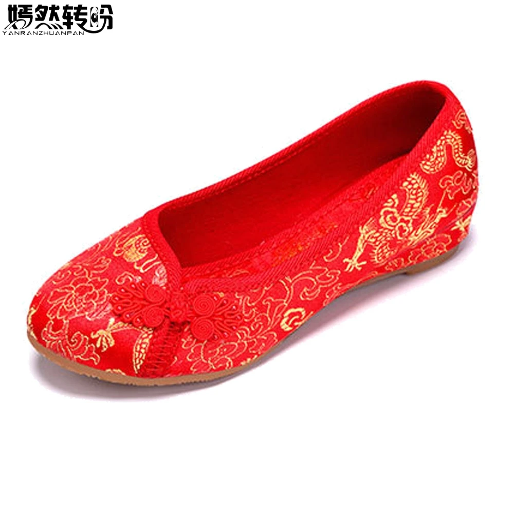 Ženy Červená Bytov Topánky Starého Pekingu Národného Jednotného Topánky Čínske Svadobné Nevesty Dragon Phoenix Výšivky Topánky Pre Cheongsam