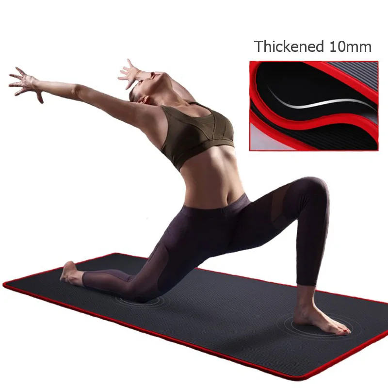 10 mm Hrubé Non-Slip Yoga Mat Nbr Fitness Pilates Mat Anti-Trhanie Okraji Začiatočník Yoga Mat 72x24Inch - Black