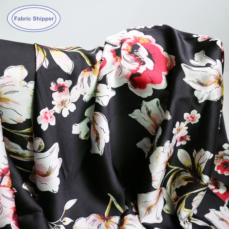 100 cm*150 cm Vintage Kvet Hodvábny Satén Textílie Mäkké Krepové Charmeuse Šaty Textilné