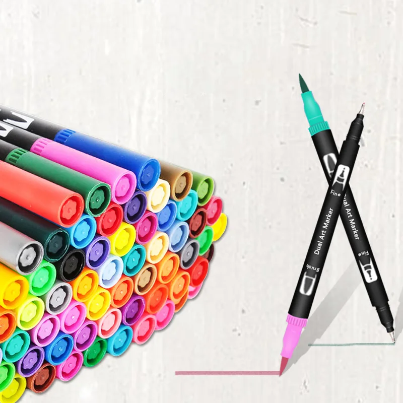 100Colors obojstrannú Tip Akvarel Pero, Štetec Dual Tip Fineliner Kreslenie Úrad Pre Školy Značky Dodáva Nastaviť Umelec Náčrt