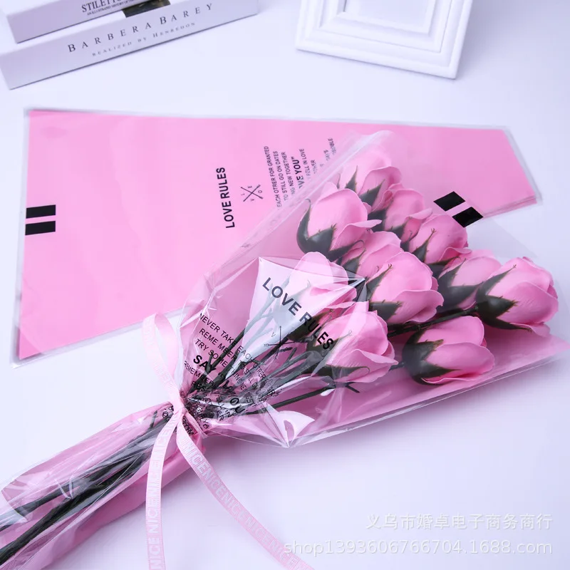 10PCS Kvetinárstvo Plastové Kvet Balenie Vrecia Jeden Rose Tašky na Kvety, Baliaci Papier, Valentín Ruže Taška