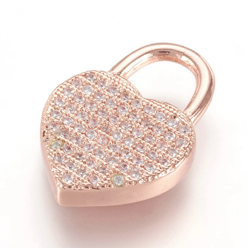 10pcs Mosadz Micro Pave Cubic Zirconia Prívesky Charms Srdce Visiaci zámok na Šperky, Takže DIY Príslušenstvo 20x14x3.5 mm Otvor: 6x6.5 mm