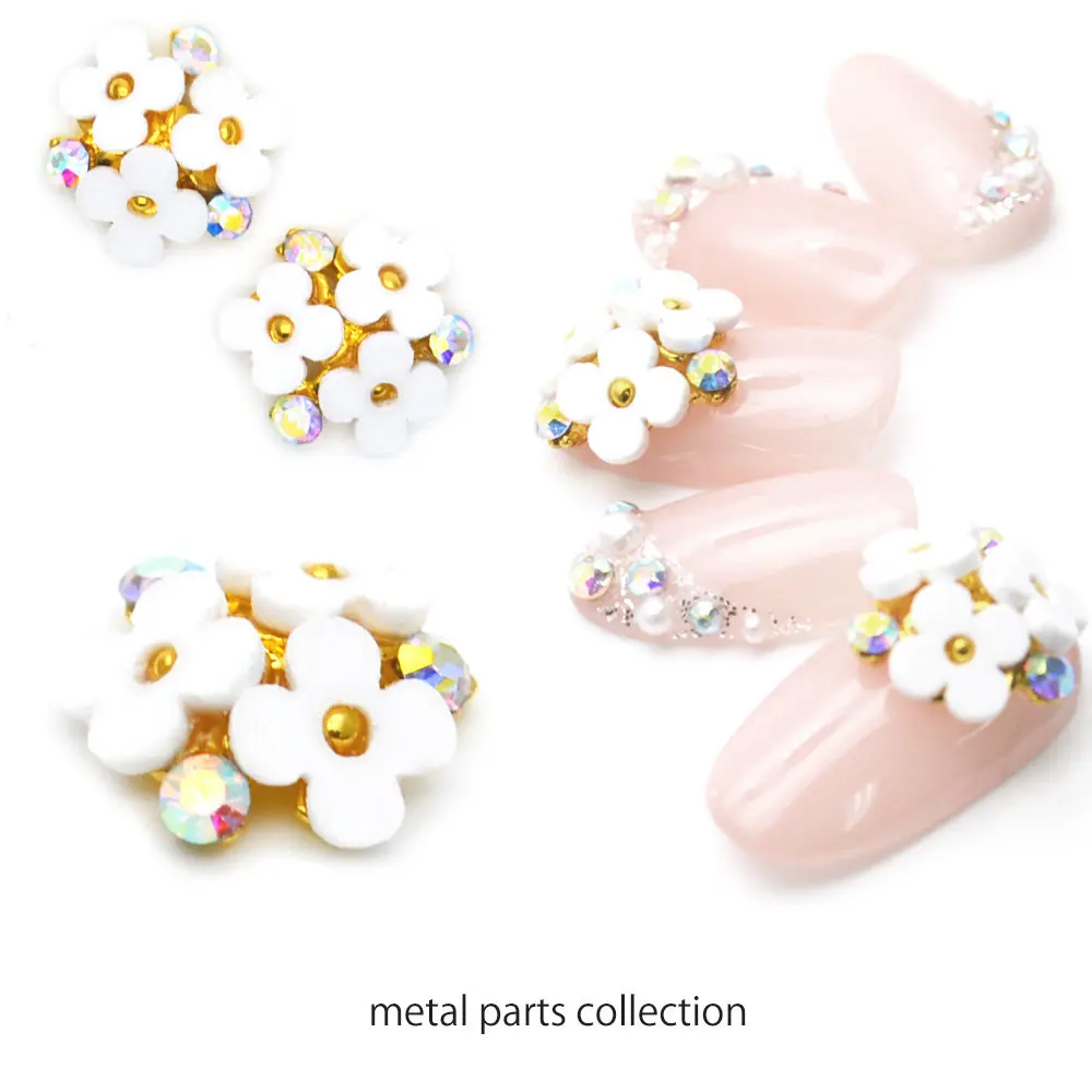 10pcs/veľa zliatiny biely kvet s AB Drahokamu nail art charms rose Japonský nechtov šperky, dekorácie nechtov Manikúra kovových častí