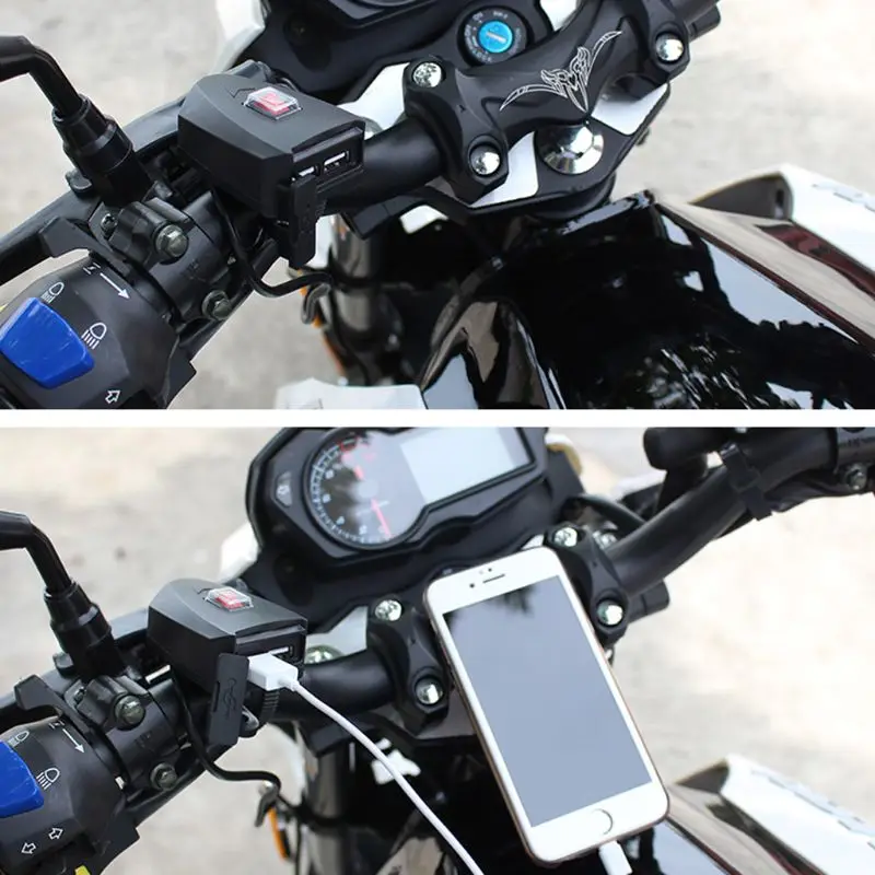10V-80V Nepremokavé Elektrický Bicykel Motocykel Riadidlá Duálny USB Nabíjačka, Napájací Adaptér S O VYPNUTIE Mobilného Telefónu, GPS