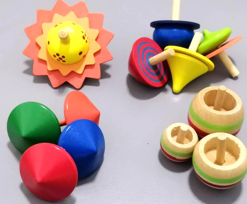 12pcs/veľa Mini Drevené Spinning Top Hračky pre Deti Farebné Drevené Gyro Non-Jedovaté Ploche GameTop Dieťa Tradičné Klasické Hračky