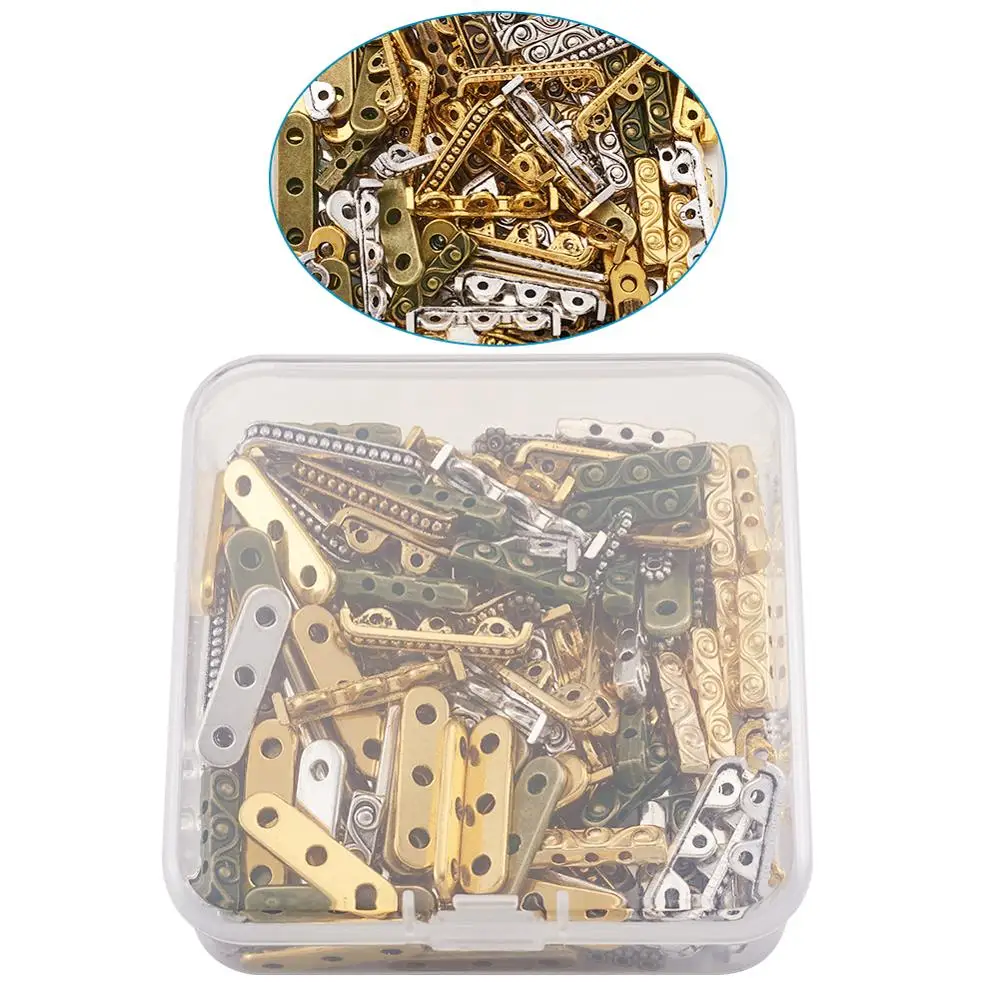 150pcs/box 3 Otvory Tibetský Štýl Zliatiny Rozperné Tyče Šperky poznatky Pre Šperky, Takže DIY Zmiešané Farby 7.4x7.3x2.5 cm,