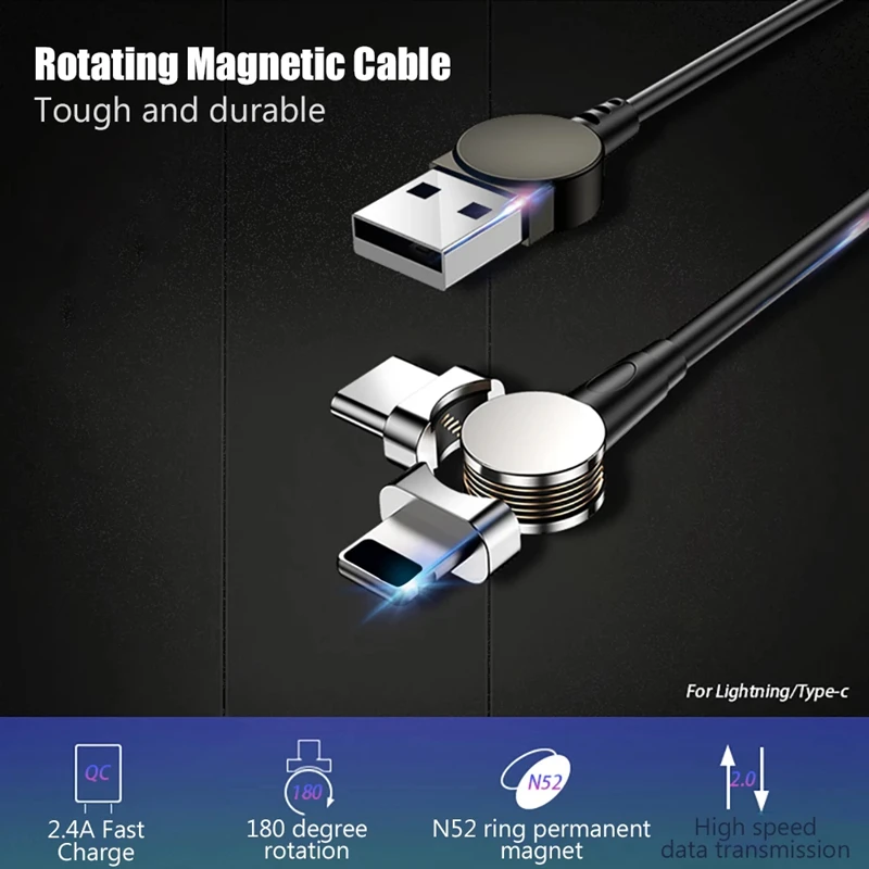180 Stupňov Možnosť Rotácie Magnetické Kábla 2.4 Rýchle Nabíjanie Synchronizácia Prenos Dát Pre IPhone Samsung Xiao Magnet Nabíjanie Káble