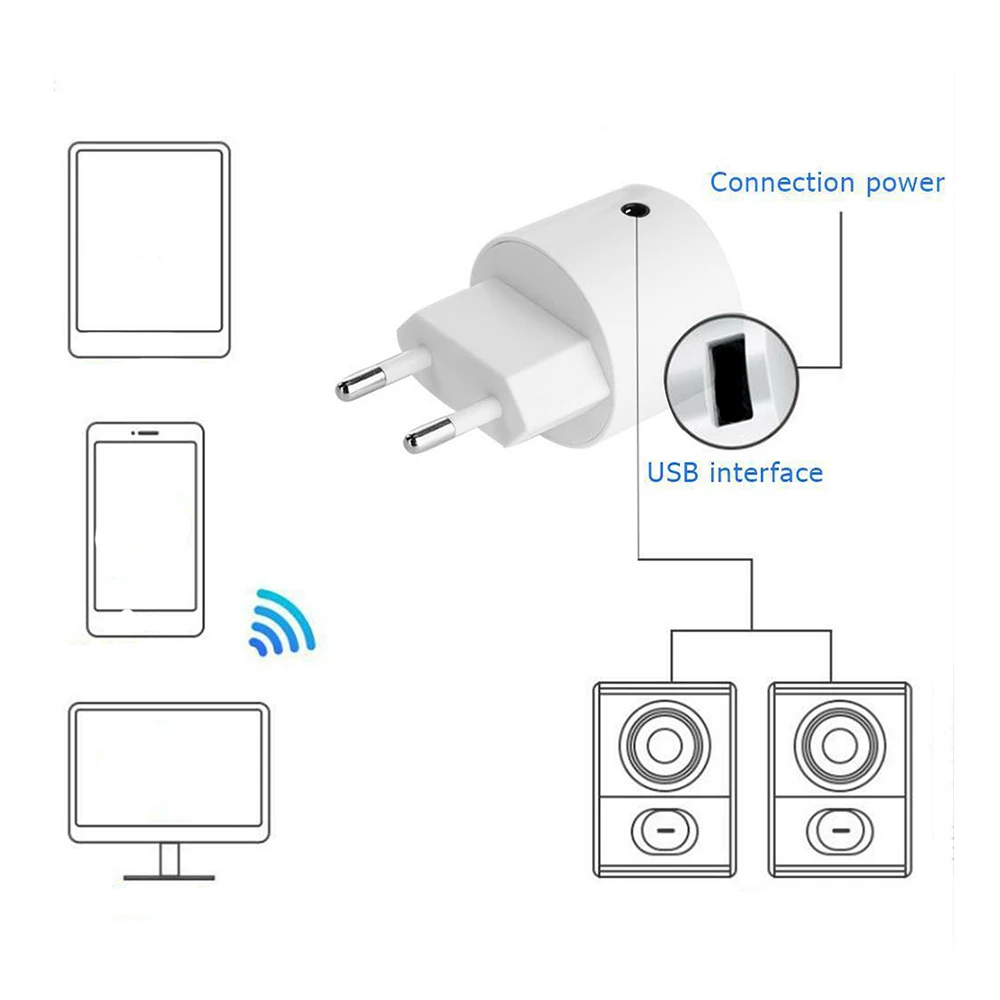 1PC Bluetooth prijímač V4.2 audio adaptér AC nabíjačka biela farba 110V až 240V biela farba, EÚ a USA konektor s USB a 3,5 mm port