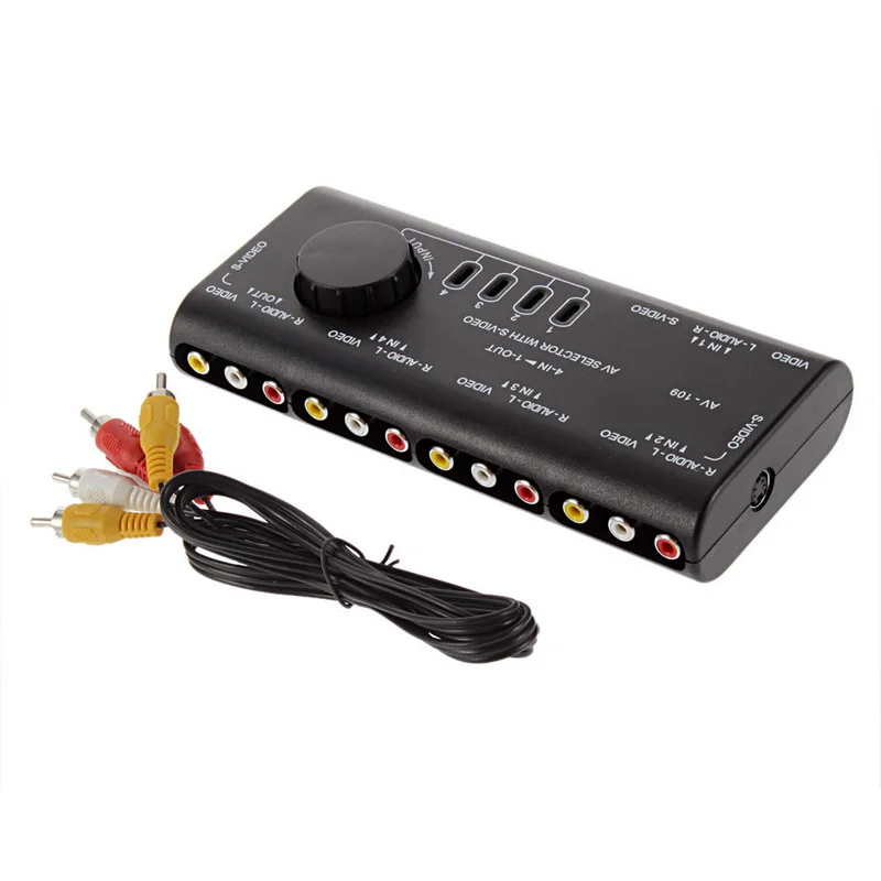 1pcs 4 v 1 výstup Audio Video Signál Swithcer Splitter AV Audio Video Prepínač Box s RCA Káblom