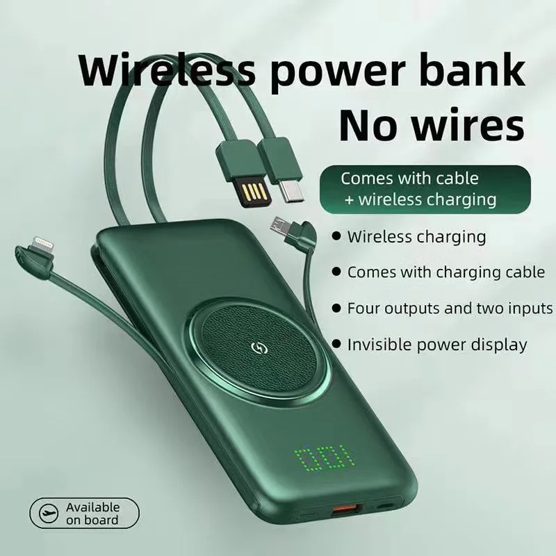 20000mAh Wireless Power Bank Pre Xiao iphone powerbank 10000mAh Neviditeľné Energie Displej Prenosná Externá Batéria S Káblom