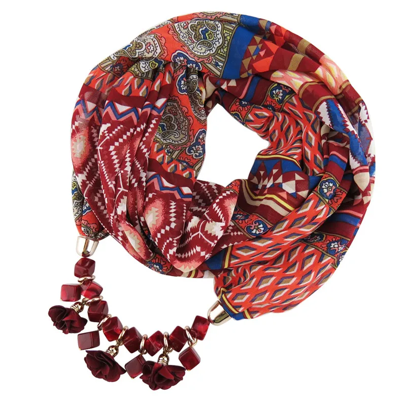 2019 Bohemia Ženy Šperky Kvet Prívesky Šifón Šatku, Šál a Zábaly Bandana Mäkké Náhrdelník Žena Foulard Moslimských Hlavu scarve