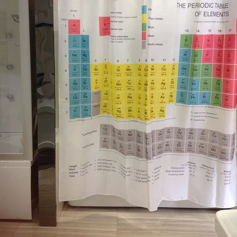 2019 Horúce, Chladné Periodická tabuľka Chemických prvkov Sprchové Závesy prúžok polyester 1,8 m Dlhý Textílie Vaňa Vážený Sprchový záves