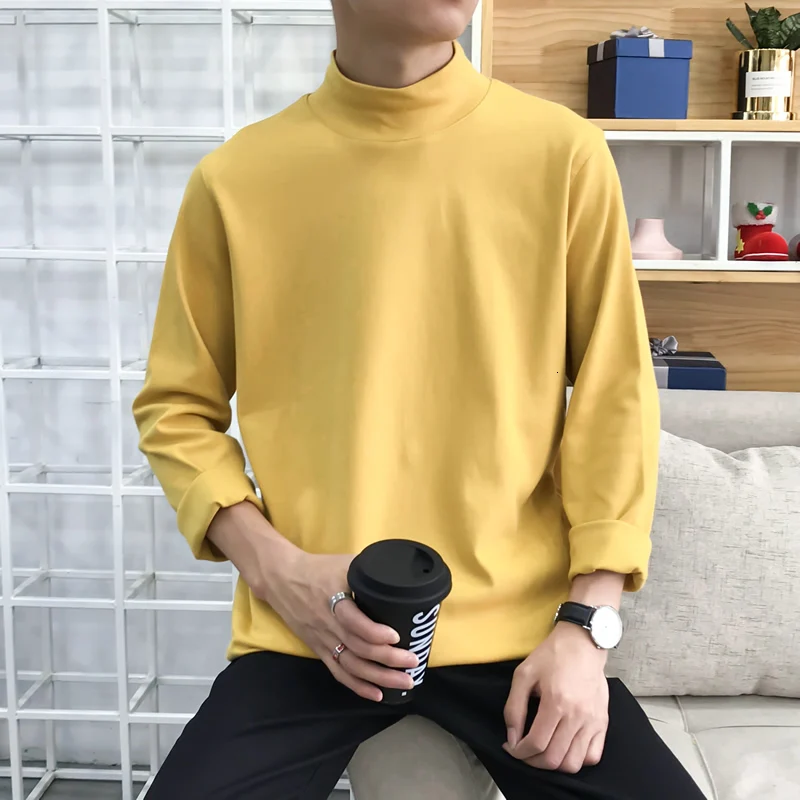 2019 Jeseň A v Zime Nový kórejský Verzia Veľkosť Voľné T-shirt Módne Bežné Farbou Pol Turtleneck Pulóver